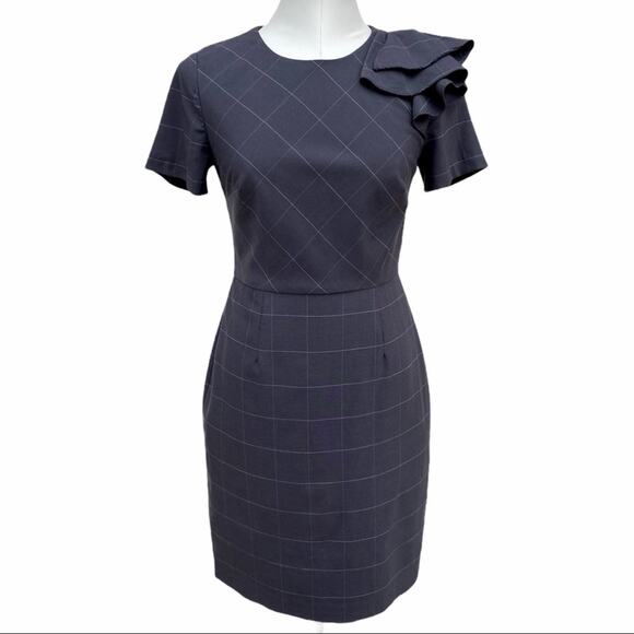 Banana Republic Windowpane Ruffle Shoulder Dress - Picture 2 of 12